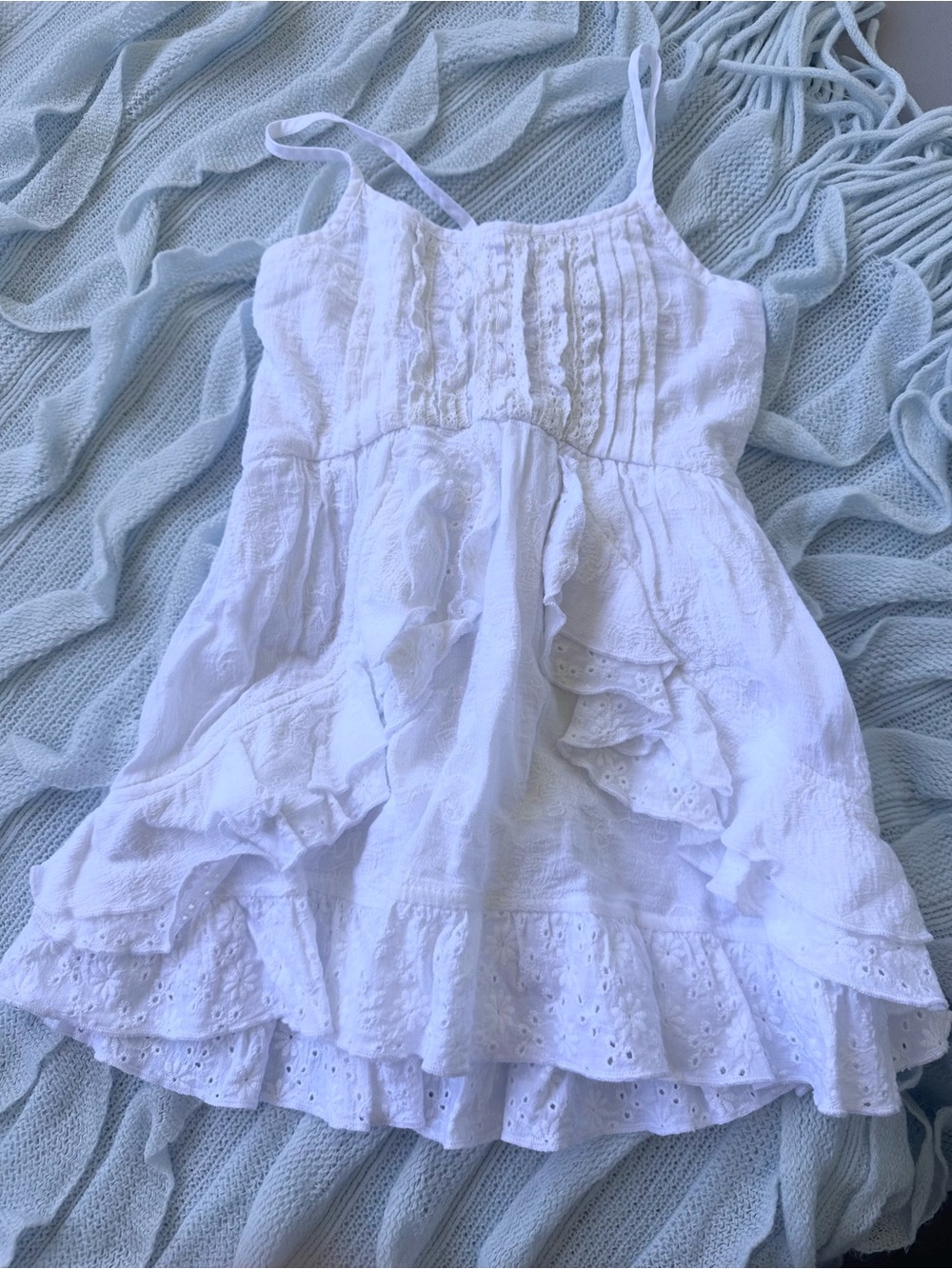 Hannah Banana Embroidered White Ruffle Flowy Girl’s Top
